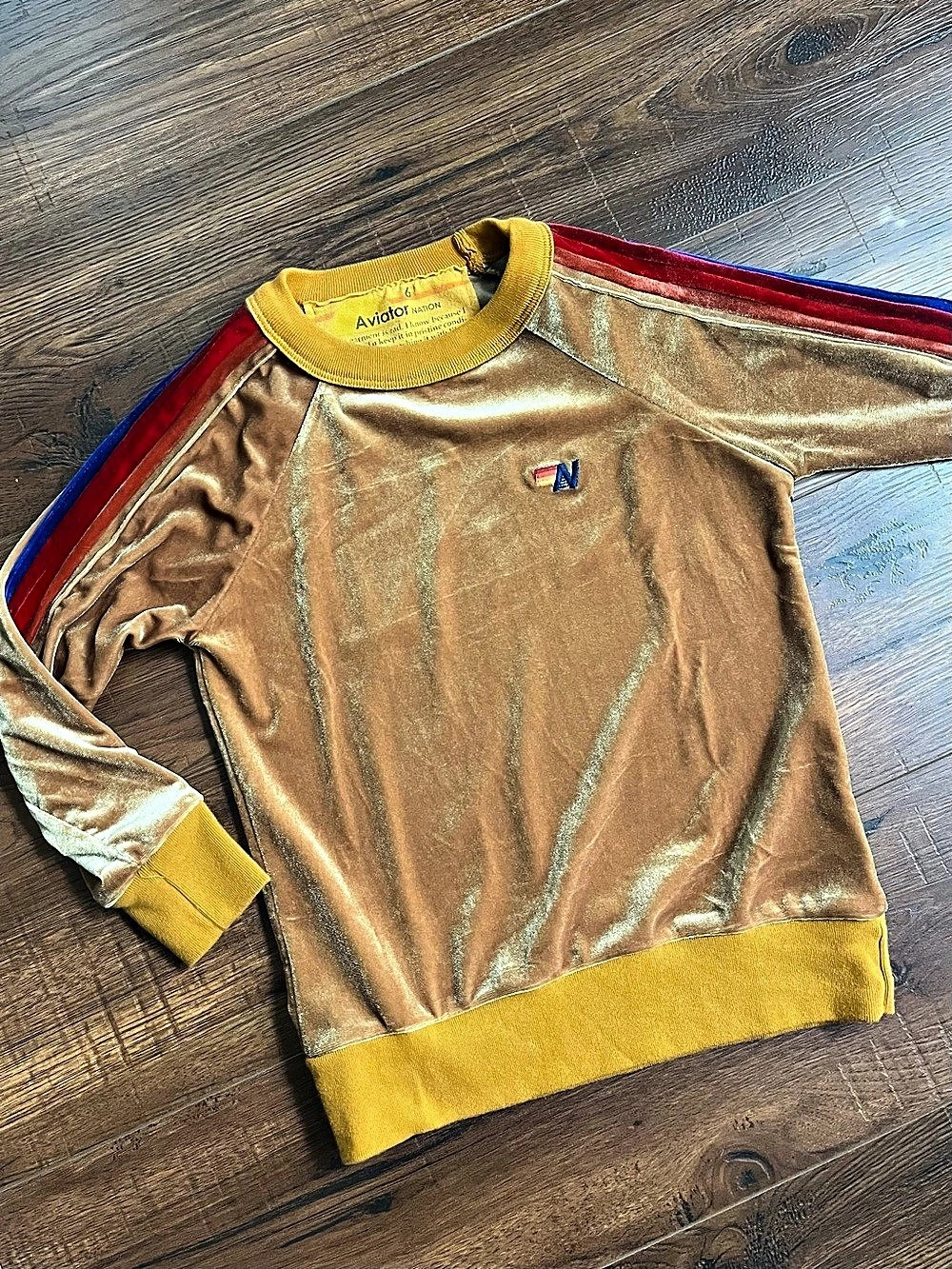 NEW Aviator Nation Classic 5 Stripe Velvet Velour Relaxed Crew Sweatshirt Kids 6